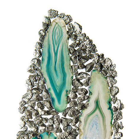 geode and pyrite art on lucite